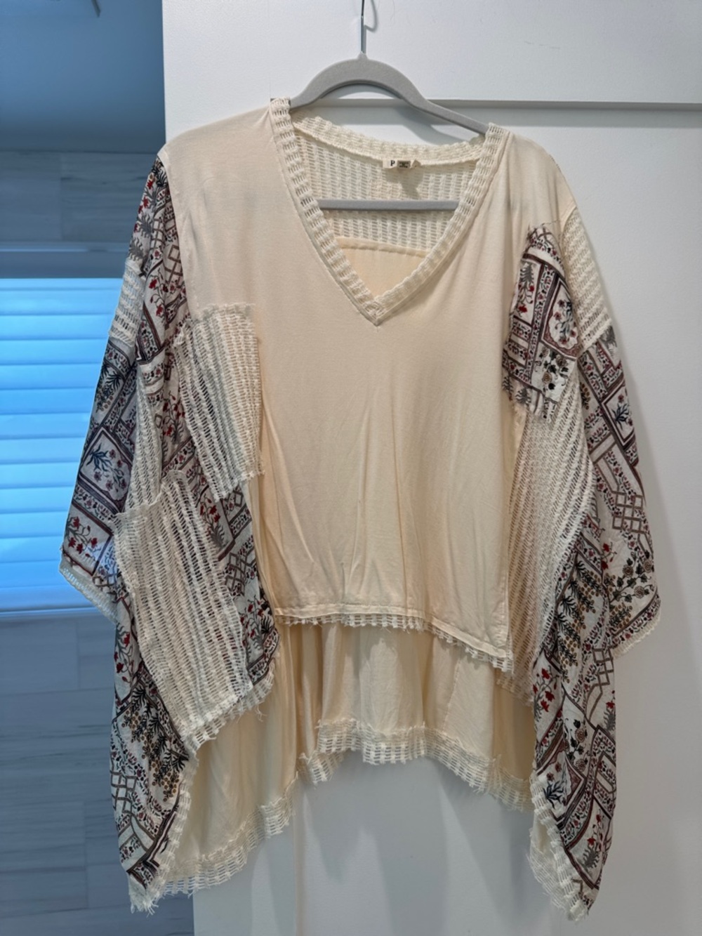 POL Cream Boho V-Neck Tunic with Printed Kimono Sleeves